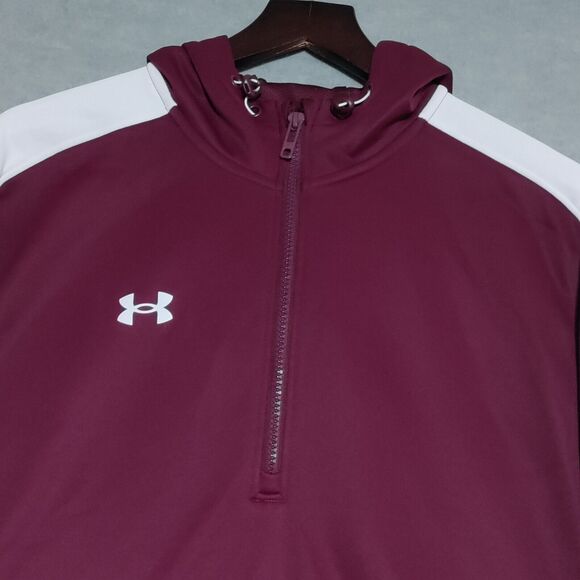 Under Armour Storm Fleece Hoodie Men's Large Maroon White Sweatshirt Sweater NEW - Picture 6 of 14